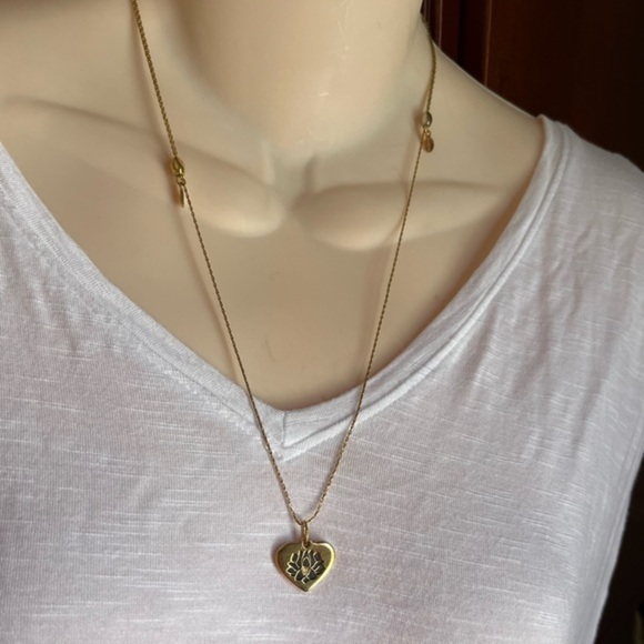 Alex and Ani Lotus Peace Petals Heart Goldtone Adjustable Slide Necklace - Picture 12 of 16